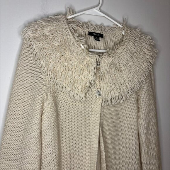 ALFANI Wool Blend Cardigan Fringe Womens M Cream Long Sleeve - Picture 1 of 6